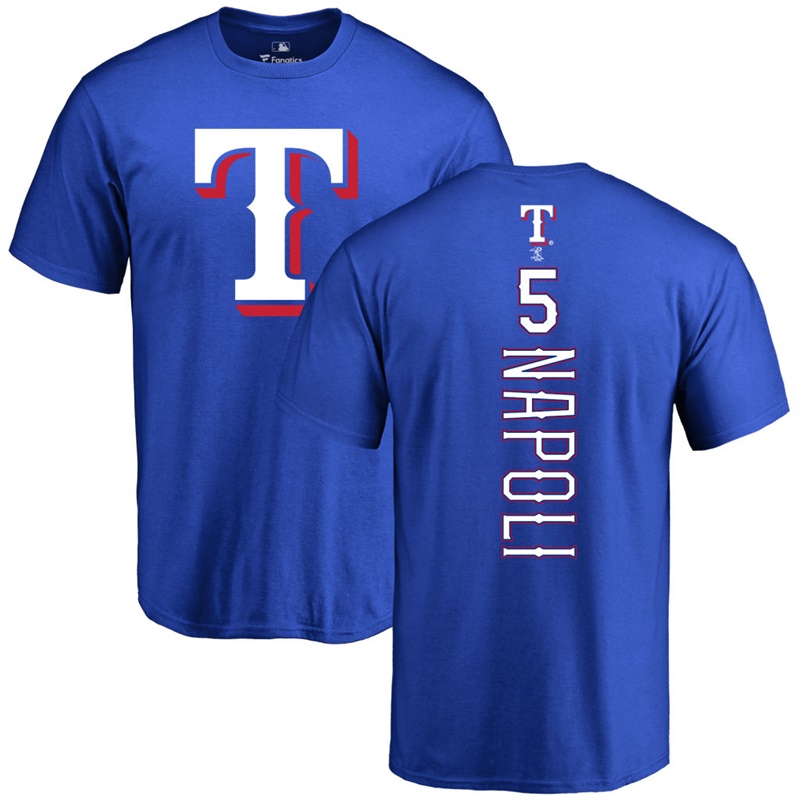 Men Texas Rangers Mike Napoli #5 Royal Backer T-Shirt