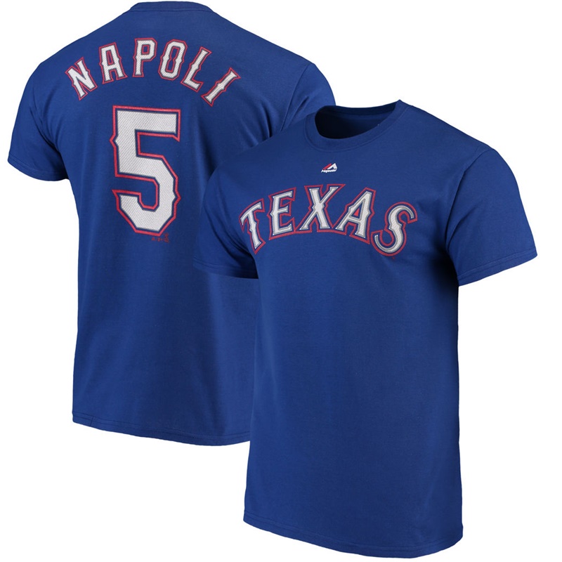 Men Texas Rangers Mike Napoli #5 Royal Fashion Name & Number T-Shirt