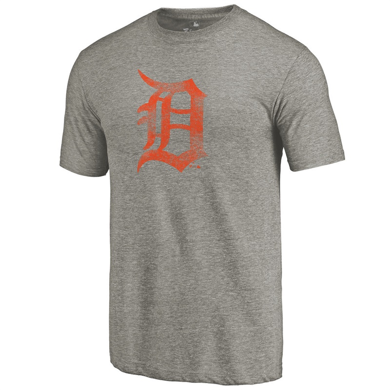 Men Detroit Tigers Tri-Blend Distressed Team Ash T-Shirt