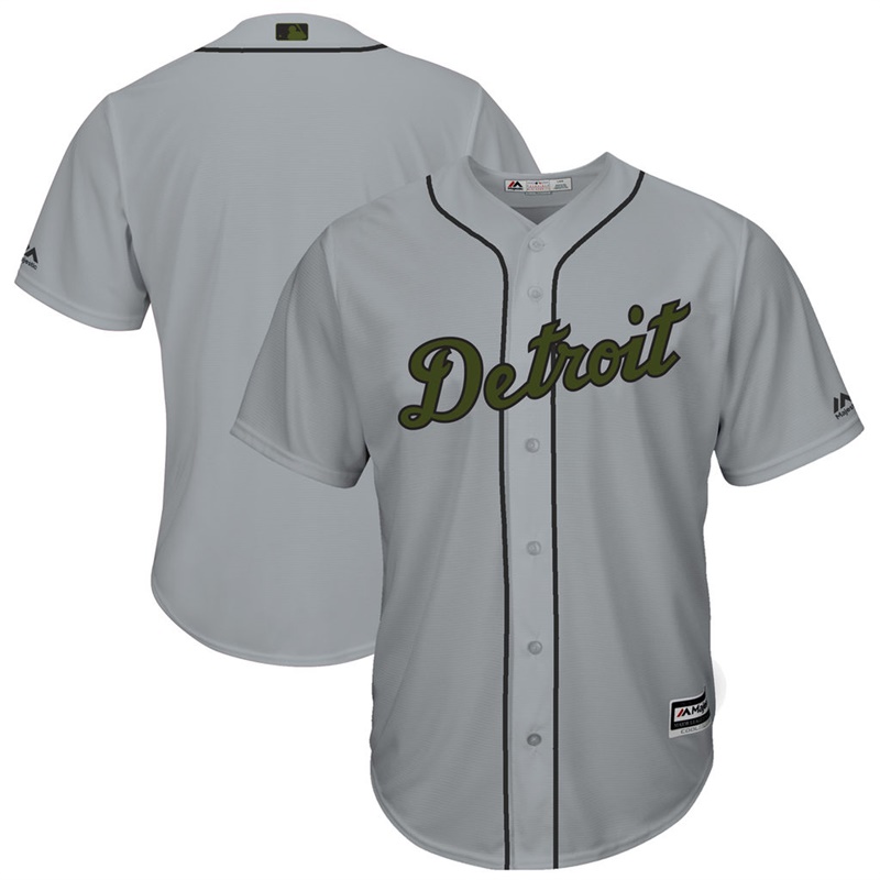 2017 Memorial Day Detroit Tigers Men Gray Cool Base Team Jersey