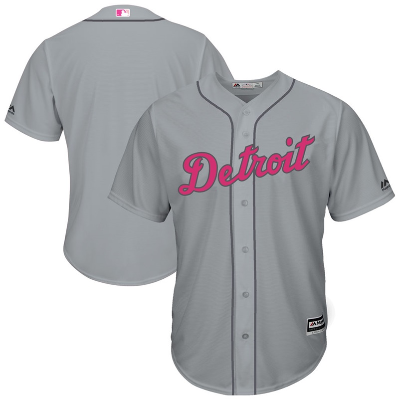 2017 Mother's Day Detroit Tigers Men Gray Cool Base Replica Jersey