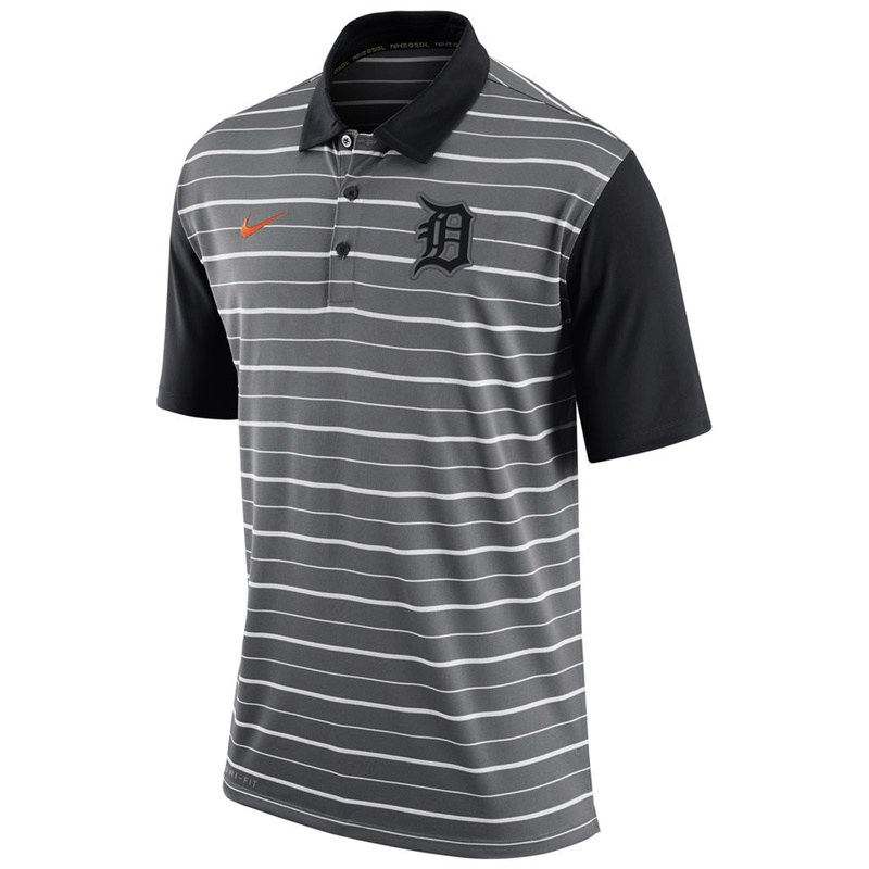 Men Detroit Tigers Gray Dri-FIT Stripe Polo Shirt