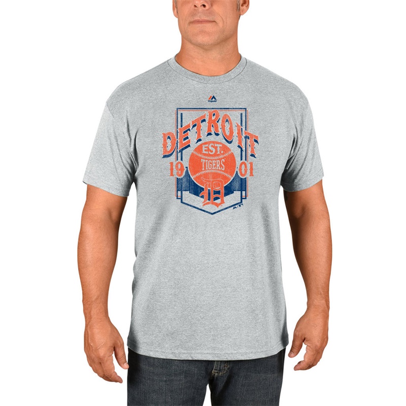 Men Detroit Tigers Gray Vintage Style T-Shirt