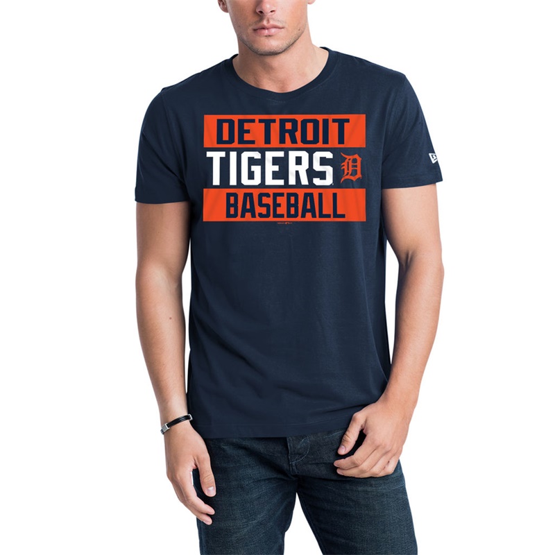 Men Detroit Tigers Navy Bars Jersey T-Shirt