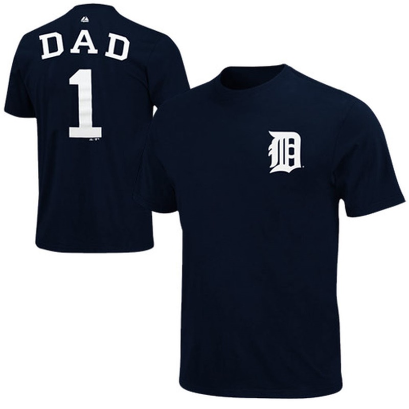 Men Dad #1 Detroit Tigers 2017 Father's Day Navy Blue T-Shirt