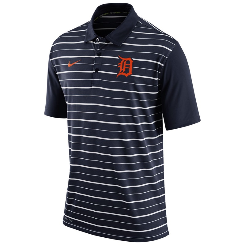 Men Detroit Tigers Navy Dri-FIT Stripe Polo Shirt