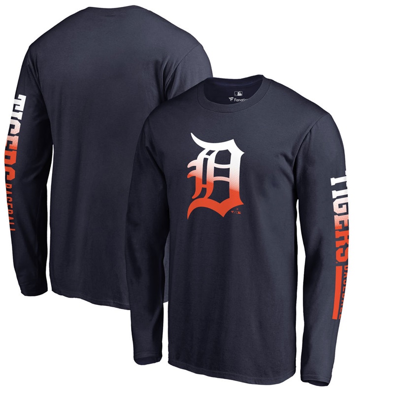 Men Detroit Tigers Navy Gradient Logo Long Sleeve T-Shirt