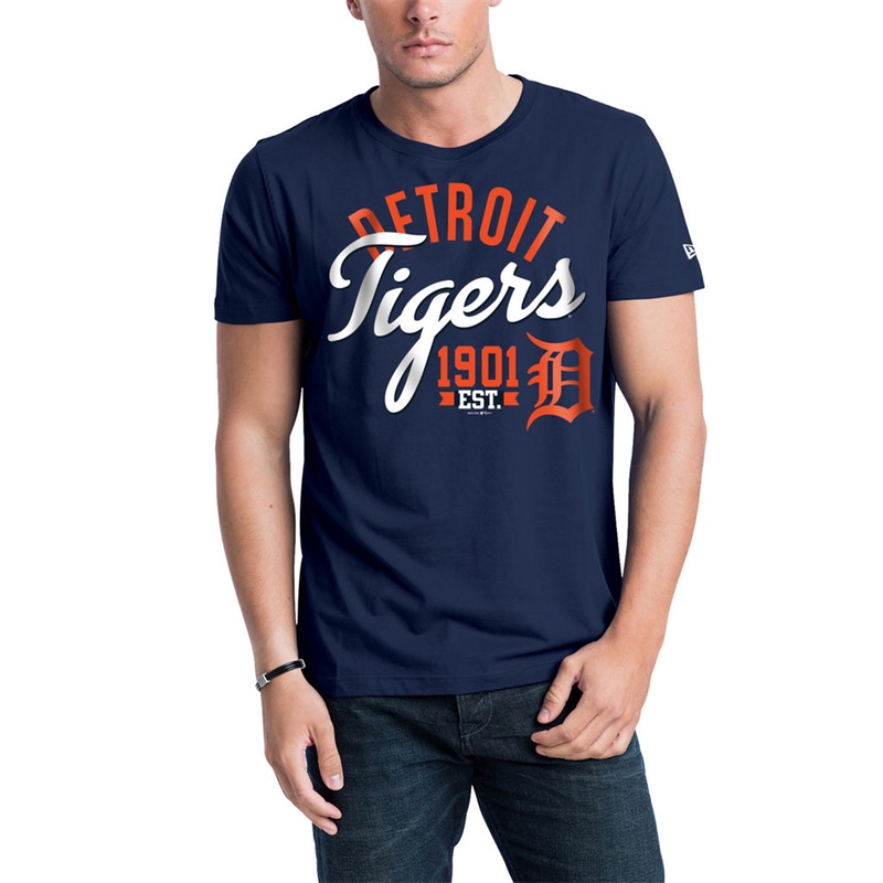 Men Detroit Tigers Navy Script Jersey T-Shirt