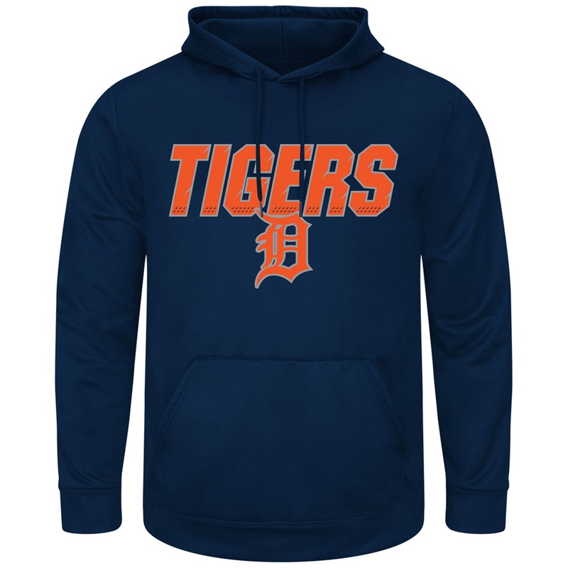 Men Detroit Tigers Navy Synthetic Fleece Pullover Hoodie