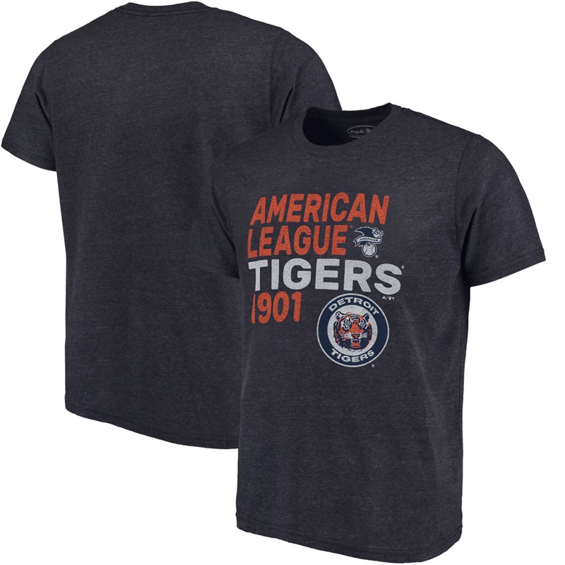 Men Detroit Tigers Navy Throwback Cooperstown Collection Tri-Blend T-Shirt