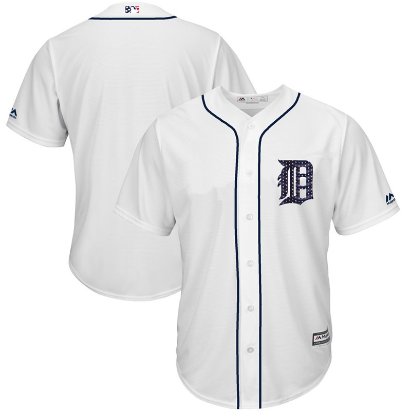 Men Detroit Tigers Independence Day White 2017 Stars & Stripes Cool Base Team Jersey