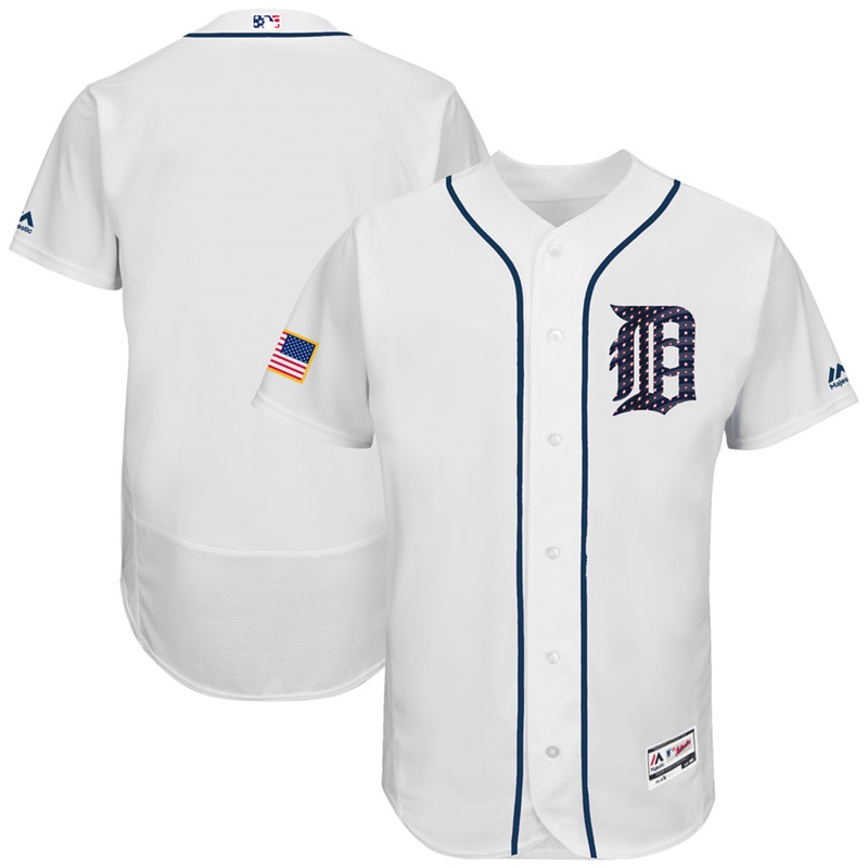 Independence Day Men Detroit Tigers White 2017 Stars & Stripes Flex Base Team Jersey