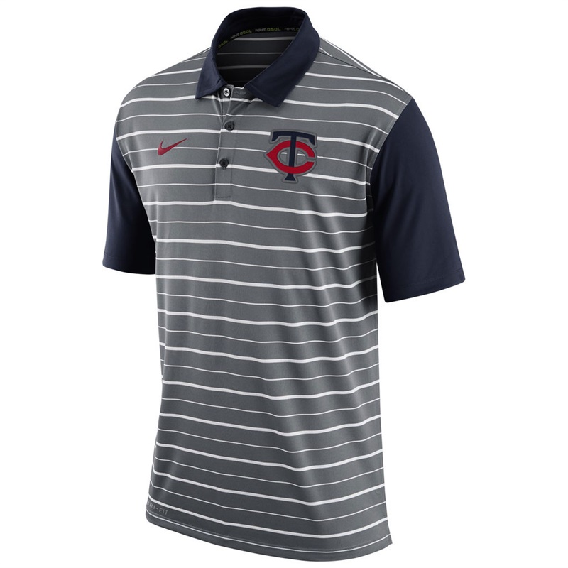 Men Minnesota Twins Gray Dri-FIT Stripe Polo Shirt