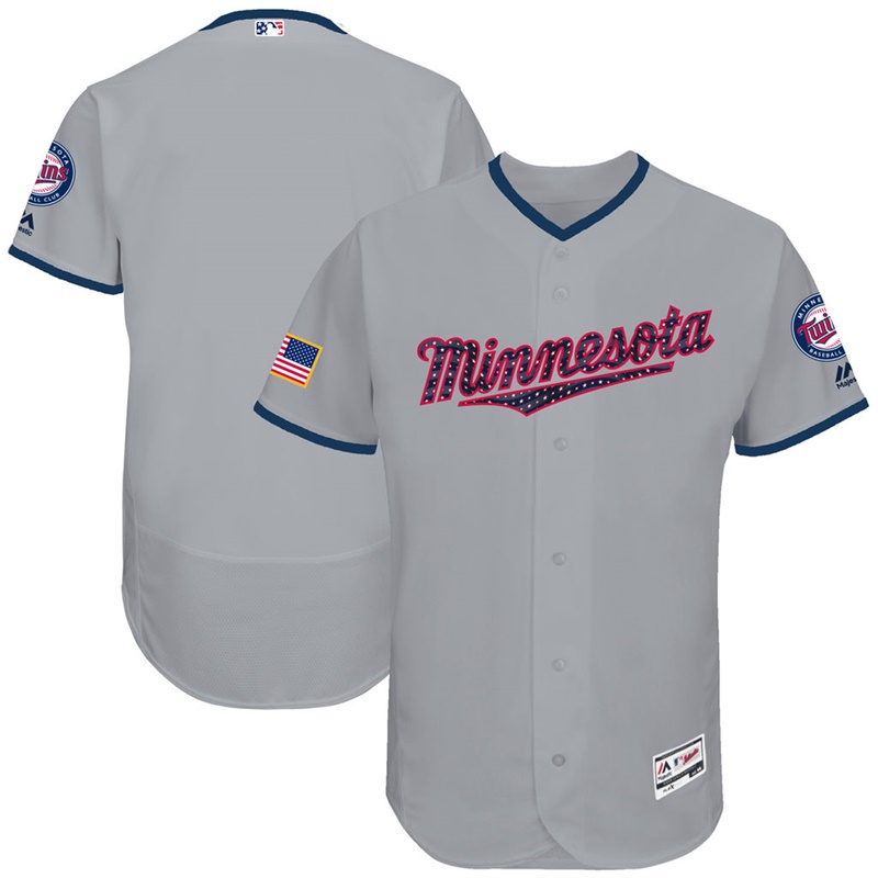 Independence Day Men Minnesota Twins Gray 2017 Stars & Stripes Flex Base Team Jersey