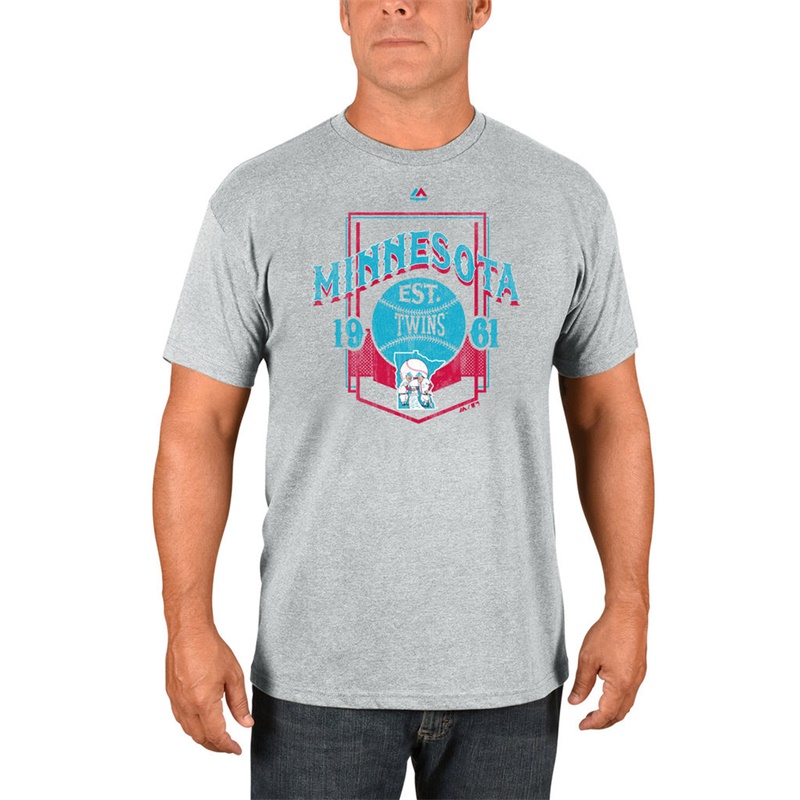 Men Minnesota Twins Gray Vintage Style T-Shirt