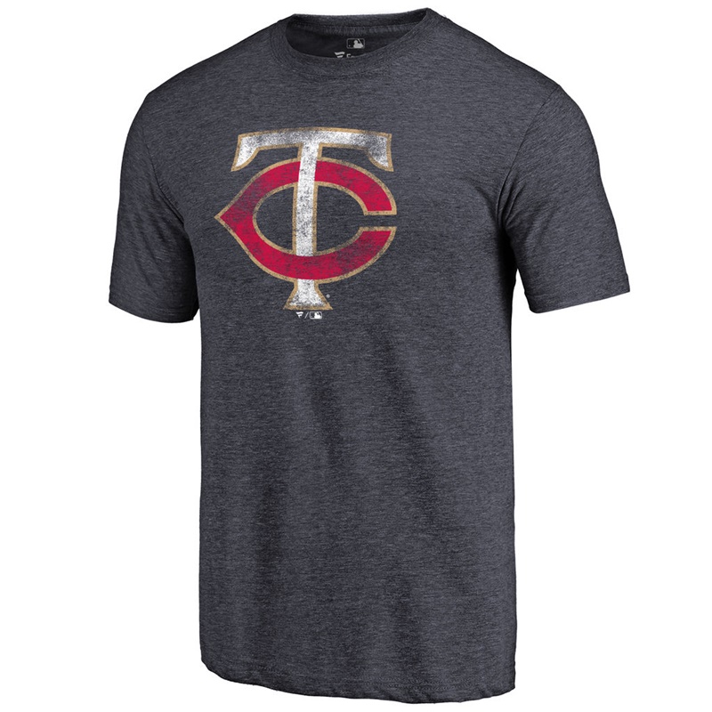 Men Minnesota Twins Tri-Blend Distressed Team Navy T-Shirt