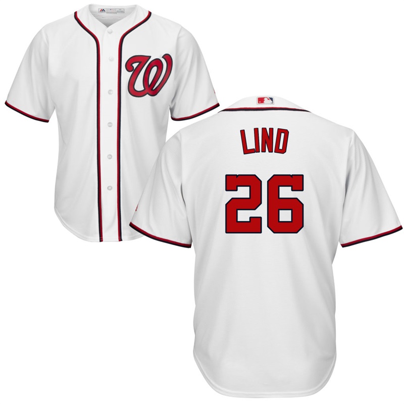 Men Washington Nationals #26 Adam Lind Home White Cool Base Jersey