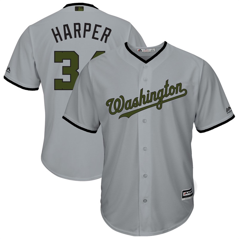 Men 2017 Memorial Day Washington Nationals #34 Bryce Harper Gray Cool Base Jersey