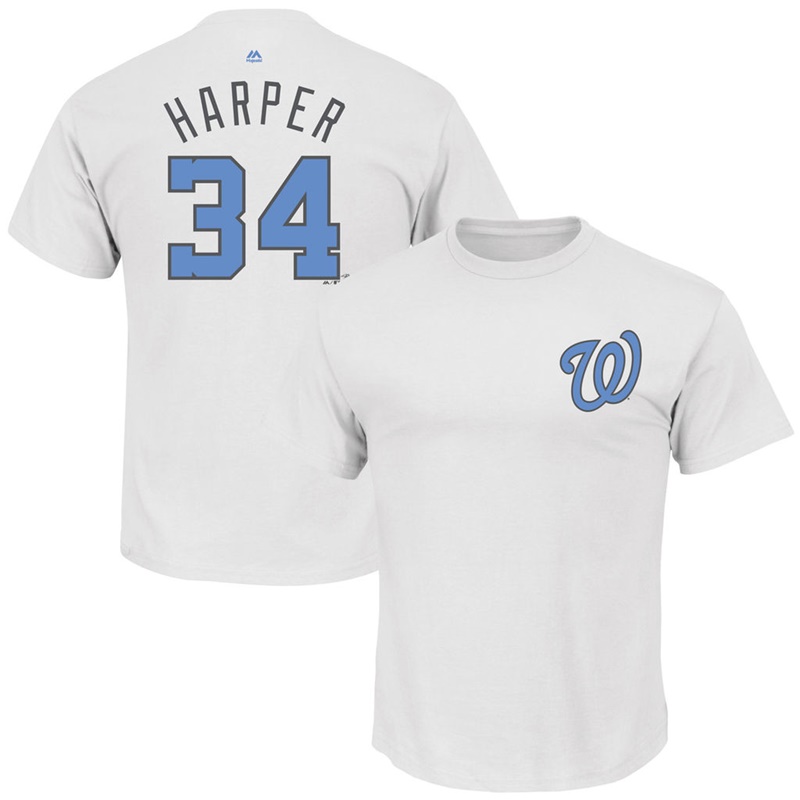 Men Washington Nationals Bryce Harper #34 White Father's Day Name & Number T-Shirt