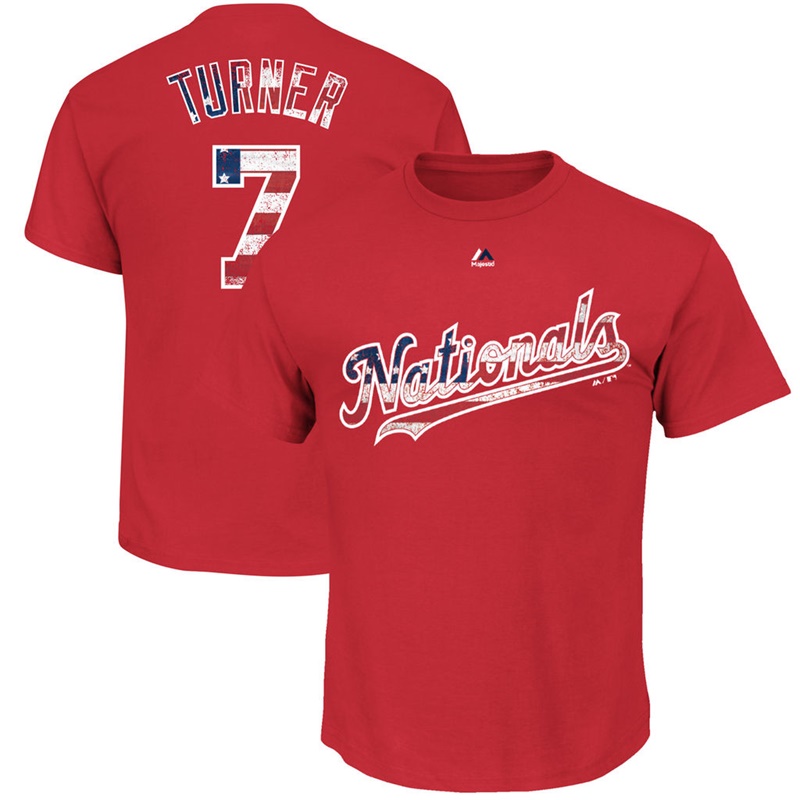 Men Washington Nationals Trea Turner #7 Red 2017 Stars & Stripes Name & Number T-Shirt