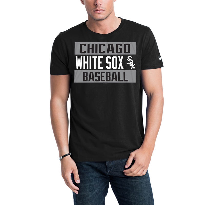 Men Chicago White Sox Black Bars Jersey T-Shirt