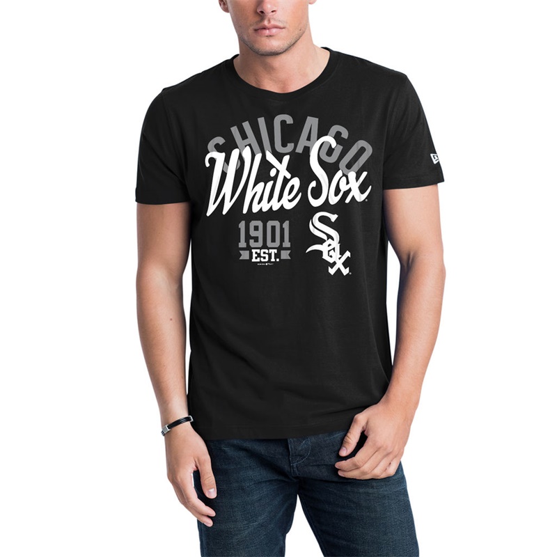 Men Chicago White Sox Black Script Jersey T-Shirt