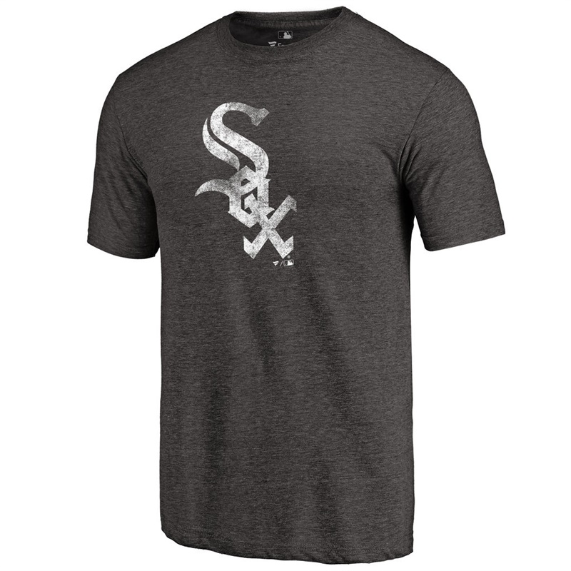 Men Chicago White Sox Tri-Blend Distressed Team Black T-Shirt