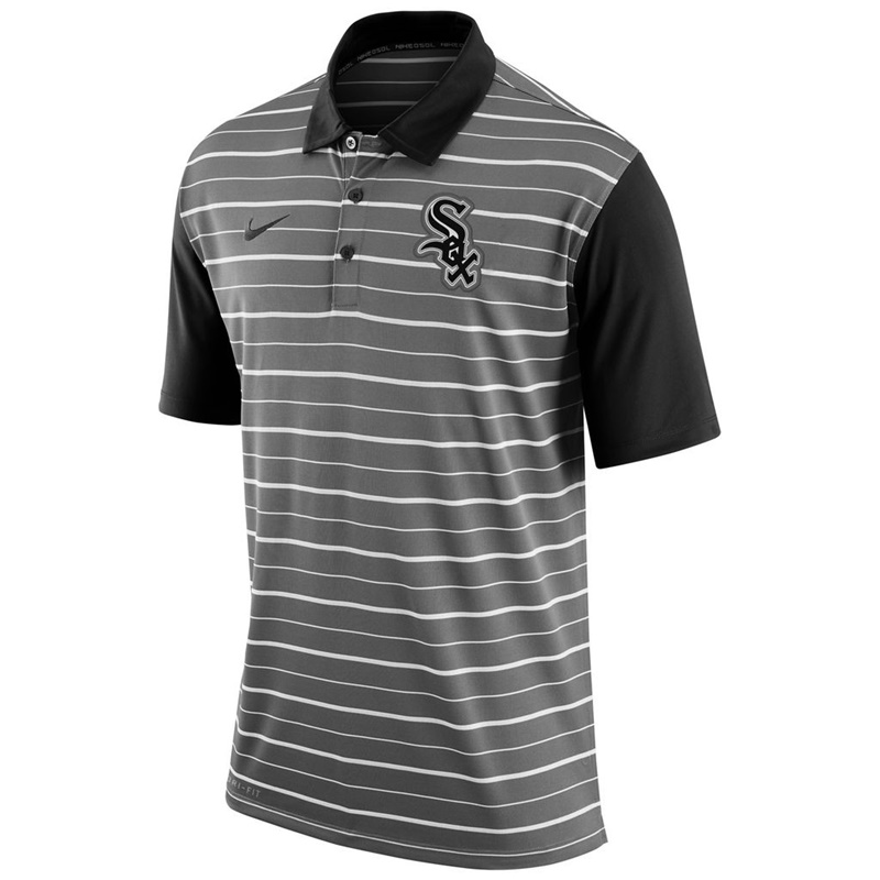 Men Chicago White Sox Gray Dri-FIT Stripe Polo Shirt