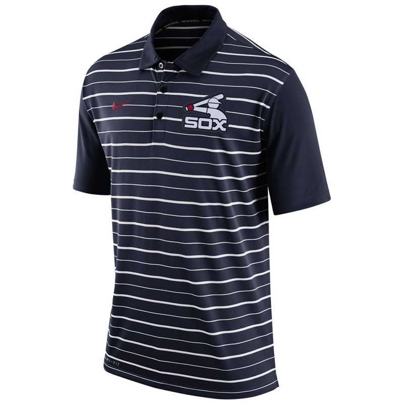 Men Chicago White Sox Navy Dri-FIT Stripe Polo Shirt