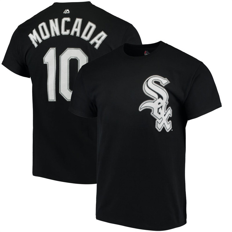 Men Chicago White Sox Yoan Moncada #10 Black Name & Number T-Shirt