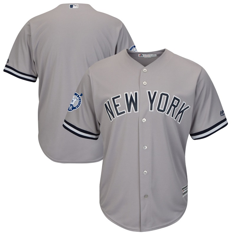 Men New York Yankees Gray Derek Jeter Retirement Patch Cool Base Team Jersey