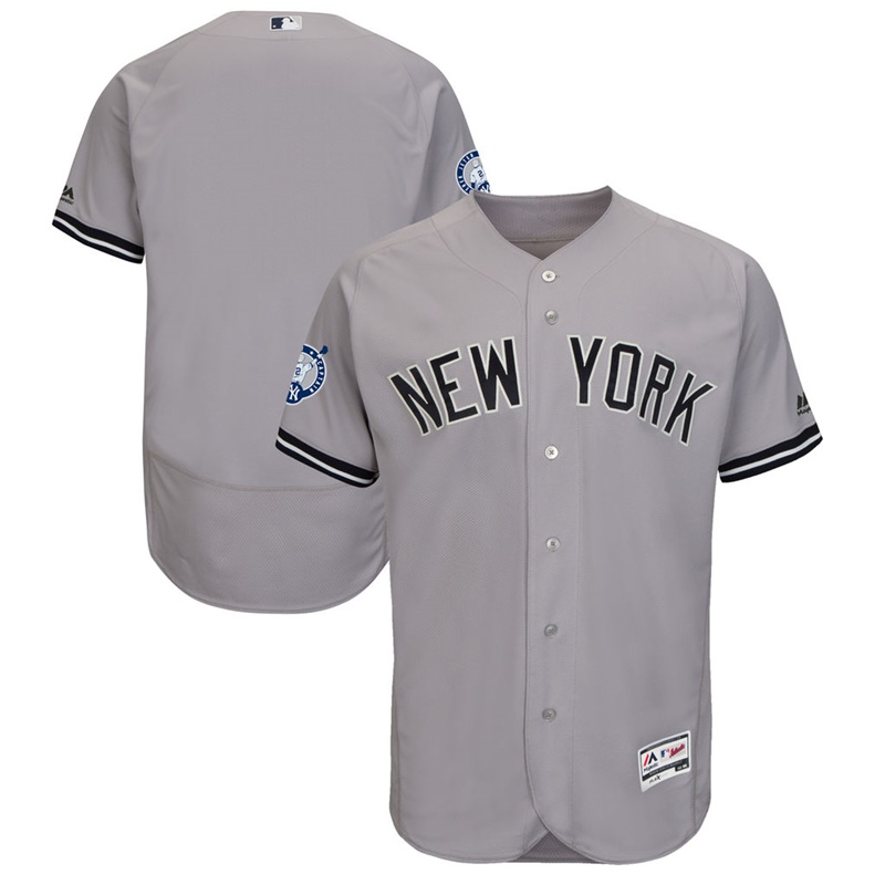 Men New York Yankees Gray Derek Jeter Retirement Patch Flex Base Team Jersey