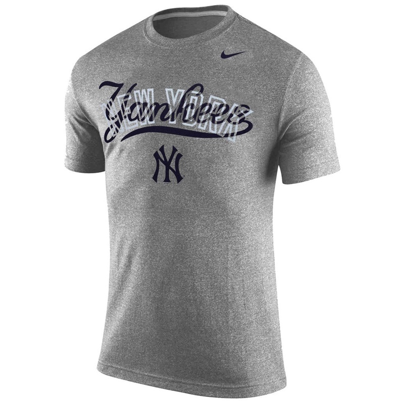 Men New York Yankees Gray Marled Wordmark Logo T-Shirt