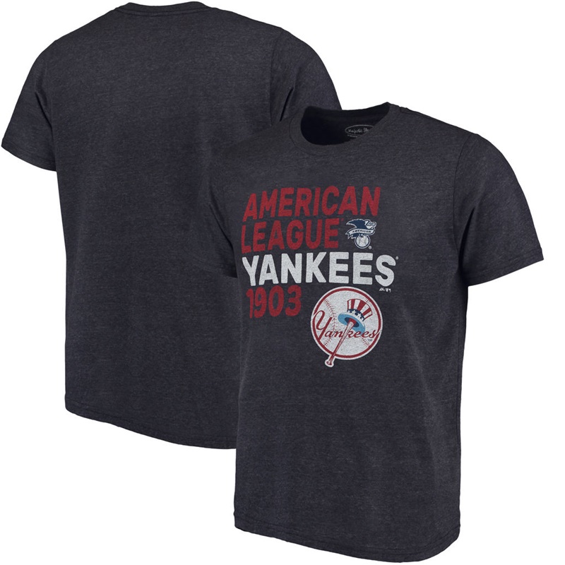 Men New York Yankees Navy Throwback Cooperstown Collection Tri-Blend T-Shirt