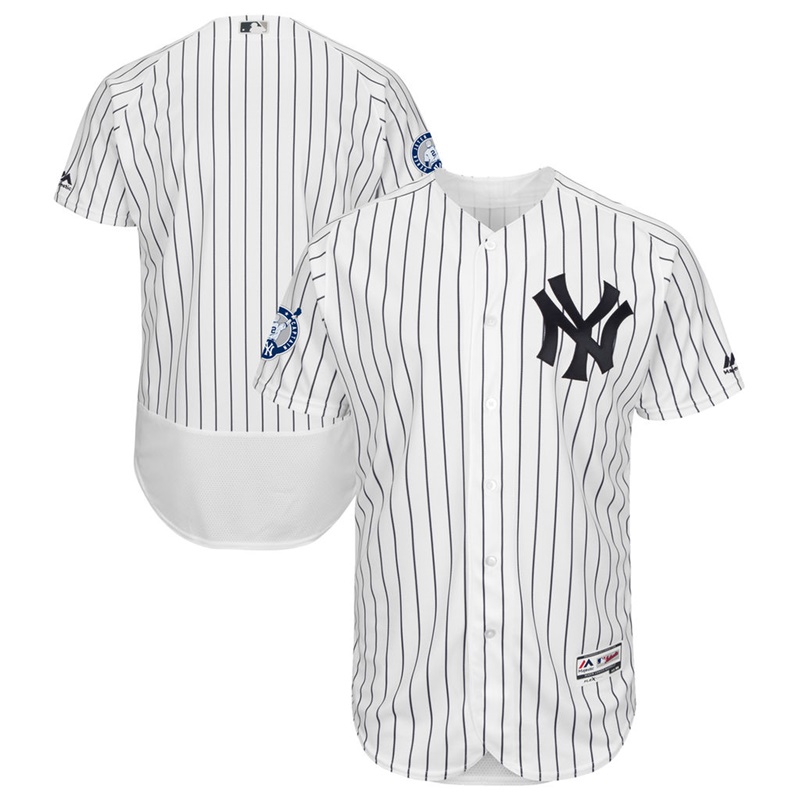 Men New York Yankees White Derek Jeter Retirement Patch Flex Base Team Jersey