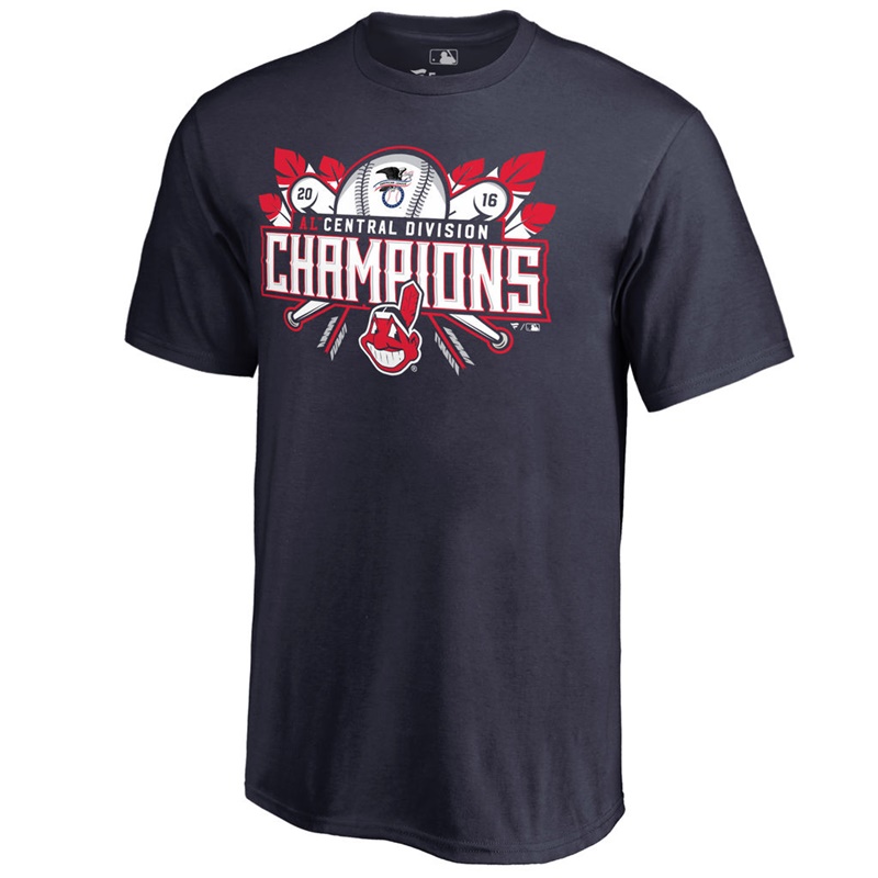 Mens 2016 AL Central Division Champions Cleveland Indians Navy Captain T-Shirt