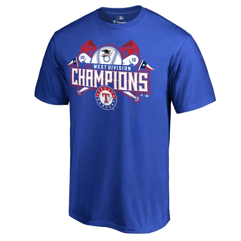 Mens 2016 AL West Division Champions Texas Rangers Royal Captain T-Shirt