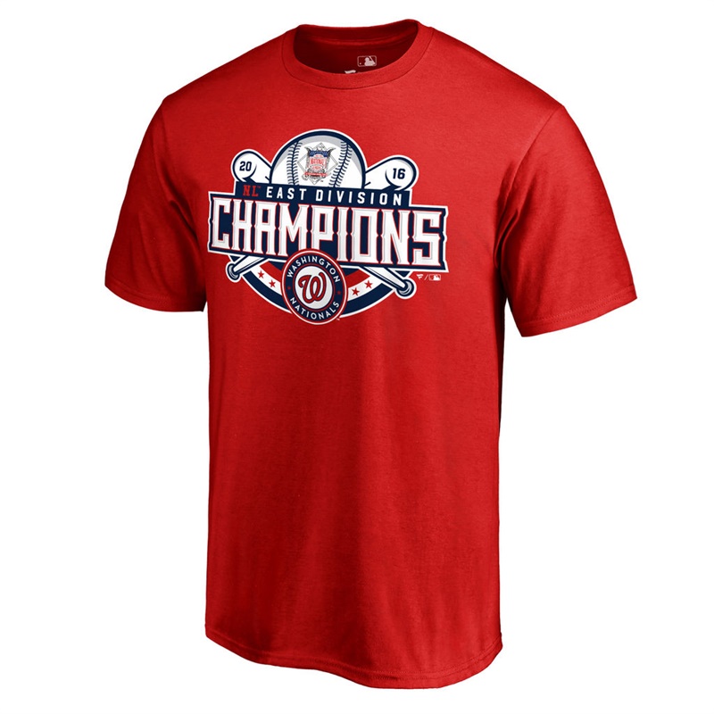 Mens 2016 NL East Division Champions Washington Nationals Red Captain T-Shirt