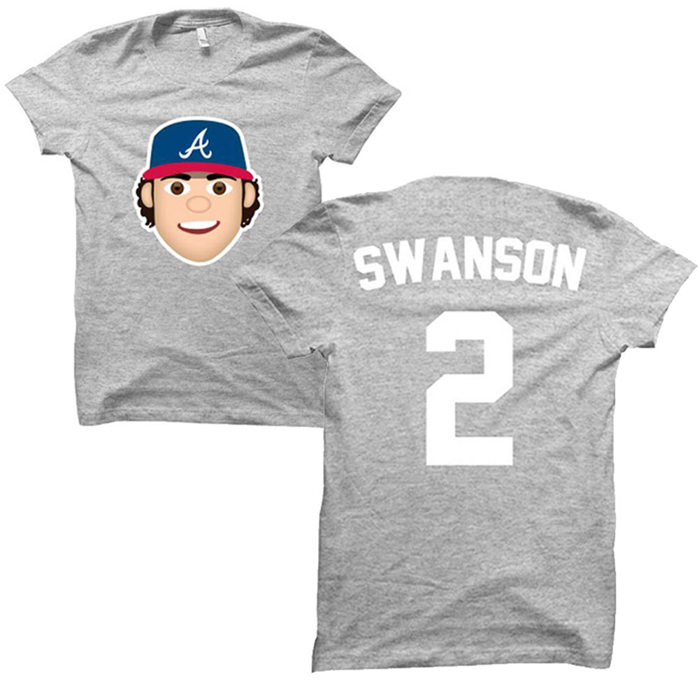 Men's Atlanta Braves Dansby Swanson #2 Grey Emoji Cartoon Icon T-Shirt