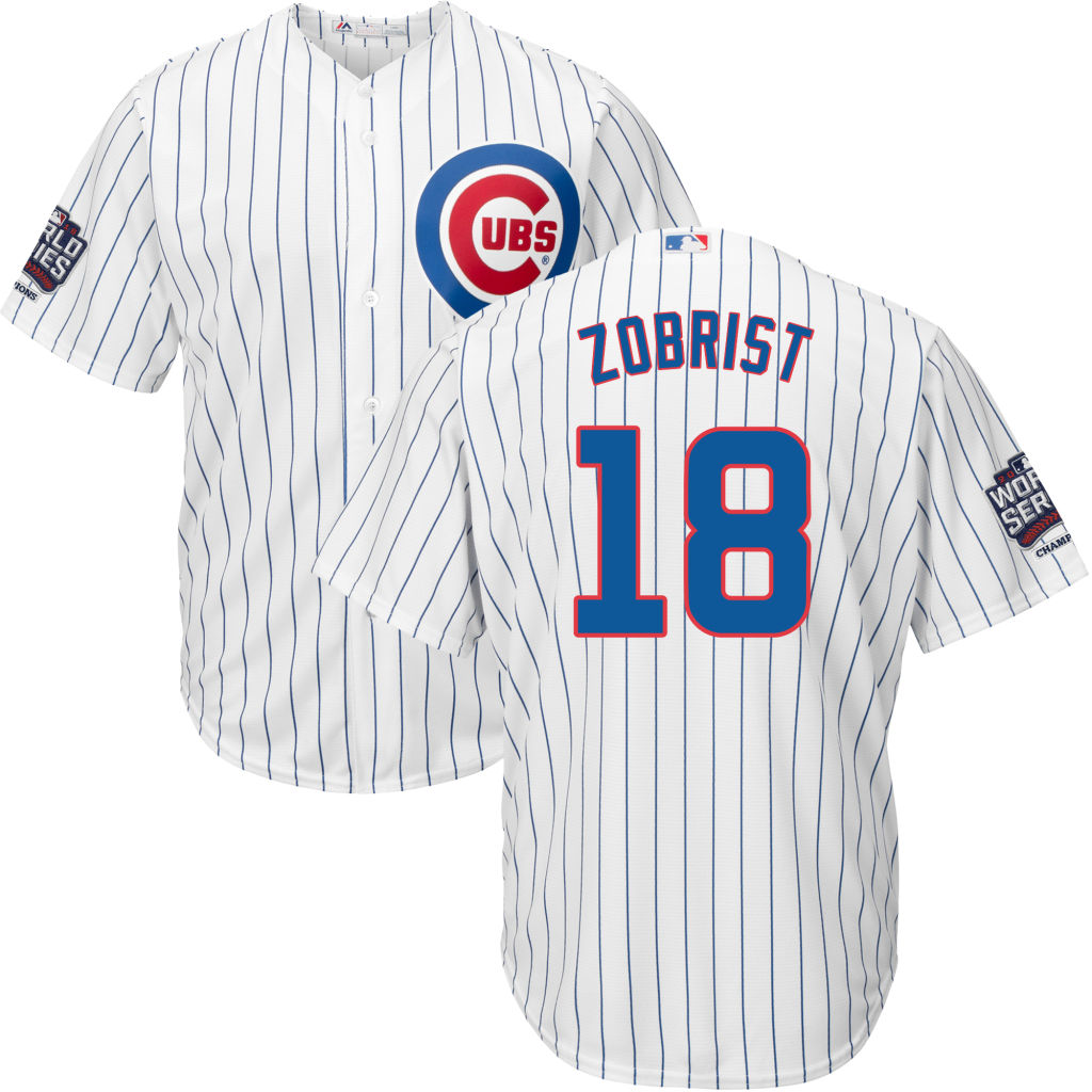 Men's Chicago Cubs Ben Zobrist #18 White 2016 World Series Champions Patch Cool Base Jersey