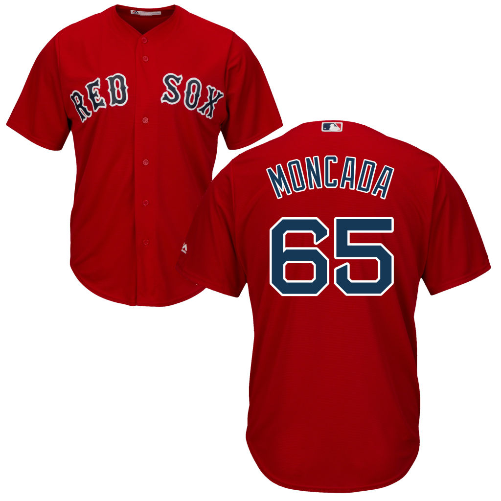 Mens Boston Red Sox Yoan Moncada #65 Alternate Red Cool Base Jersey