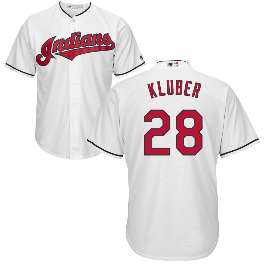 Mens Cleveland Indians Corey Kluber #28 Home White Cool Base Jersey