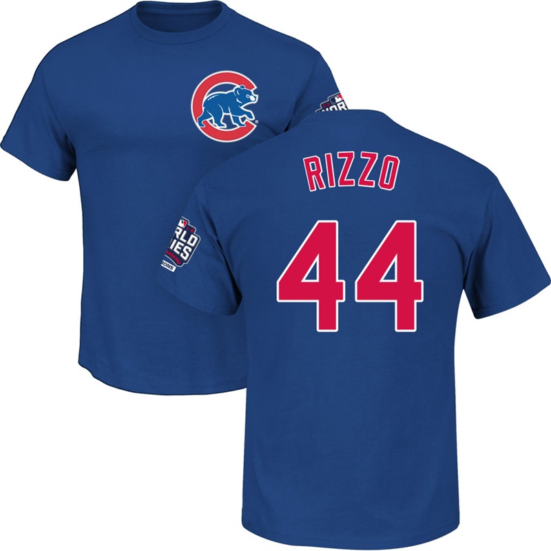 Mens Chicago Cubs Anthony Rizzo #44 Royal 2016 World Series Champions Name & Number T-Shirt