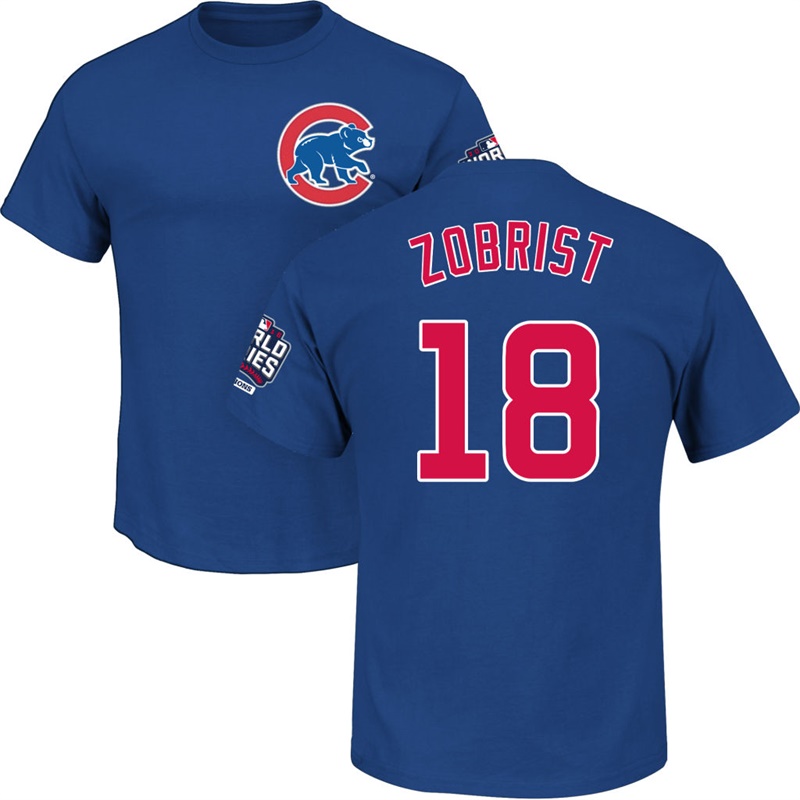 Mens Chicago Cubs Ben Zobrist #18 Royal 2016 World Series Champions Name & Number T-Shirt