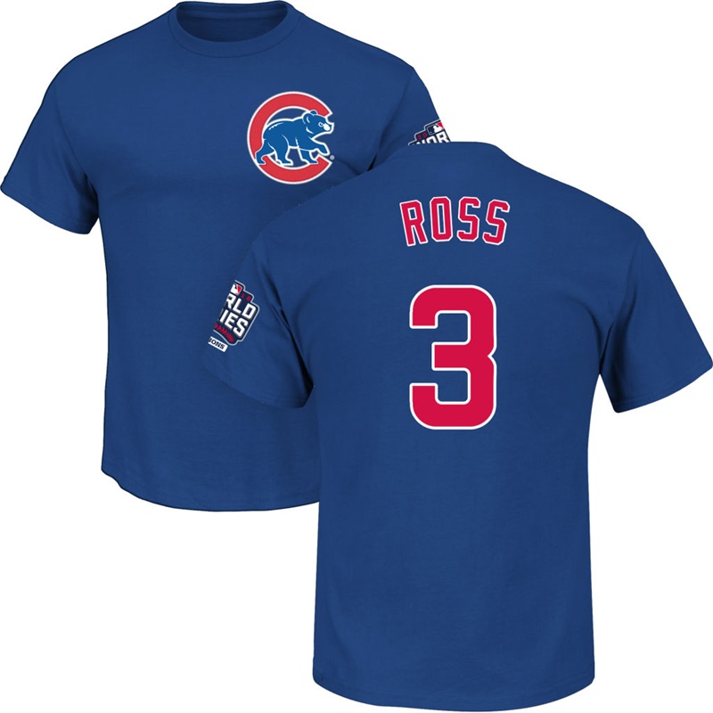 Mens Chicago Cubs David Ross #3 Royal 2016 World Series Champions Name & Number T-Shirt