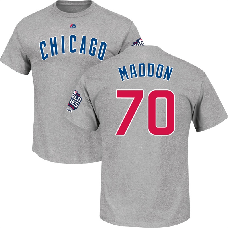 Mens Chicago Cubs Joe Maddon #70 Gray 2016 World Series Champions Name & Number T-Shirt