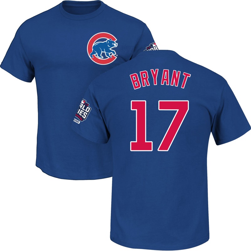 Mens Chicago Cubs Kris Bryant #17 Royal 2016 World Series Champions Name & Number T-Shirt