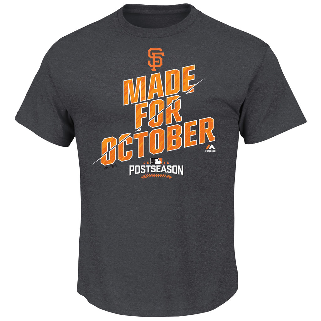 Mens 2016 Postseason Wild Card Clinch San Francisco Giants Charcoal Made for October T-Shirt