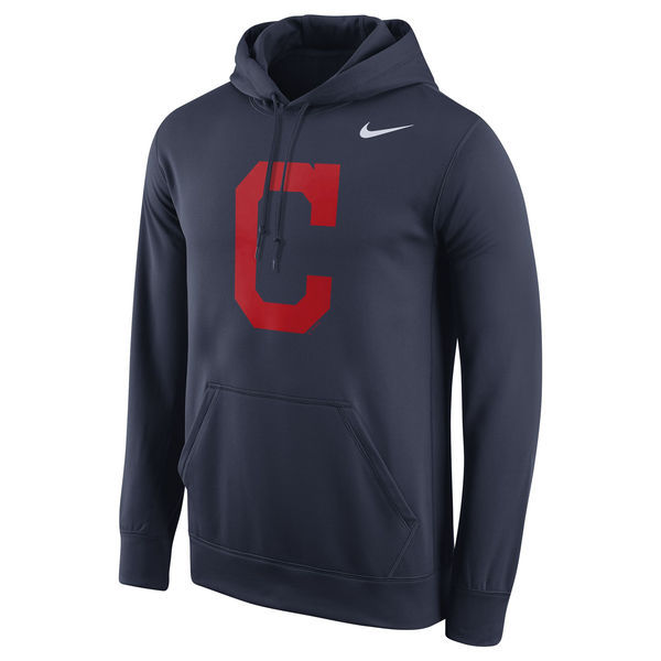 Men's Cleveland Indians Navy Primary Logo Fleece Pullover Hoodie