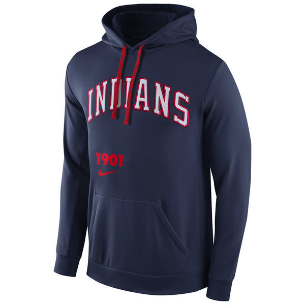 Men's Cleveland Indians Navy Throwback Fleece Pullover Hoodie